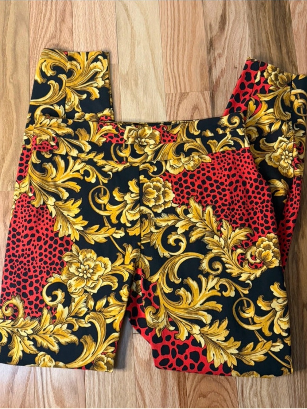 Women's Bold Baroque Print Pants - Red, Black & Gold